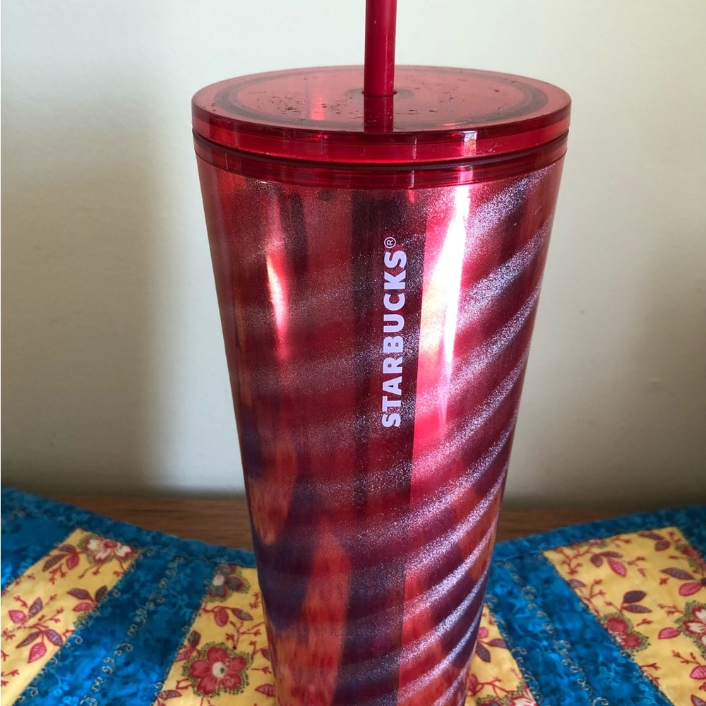 Starbucks Red White Sparkle Tumbler 24oz Cold Cup with Straw Sirens Eye Venti